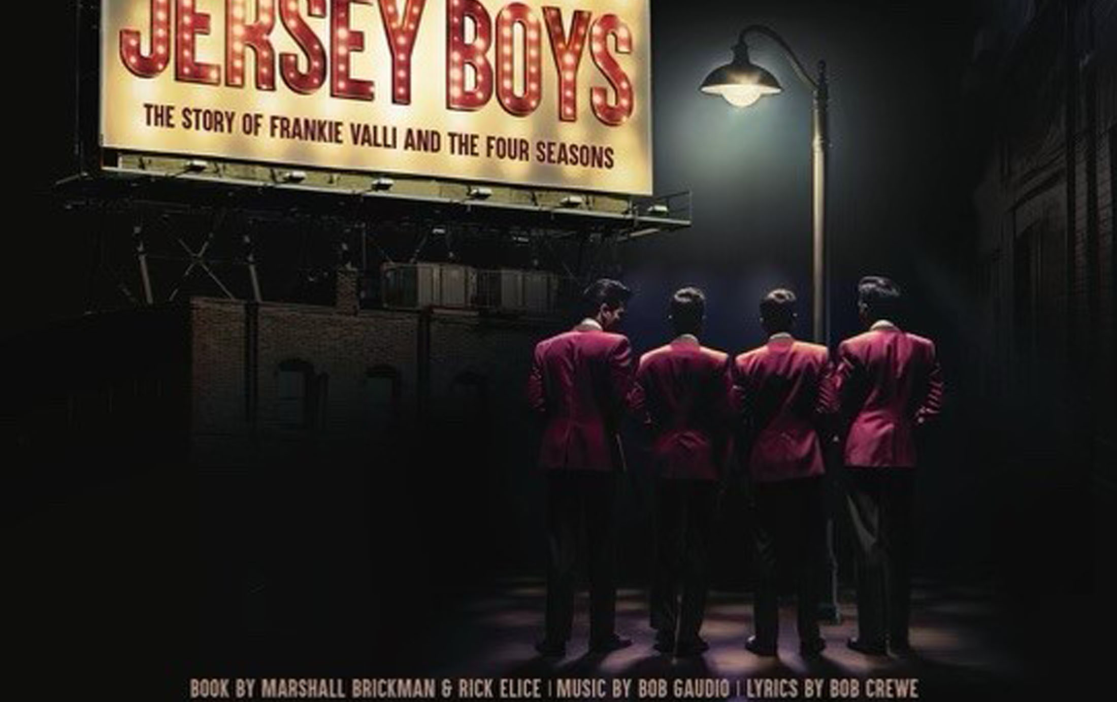 Image of theater marquee sign showing Jersey Boys show